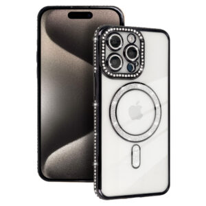 Bling Magsafe dėklas skirtas Apple iPhone 12 Pro juodos spalvos