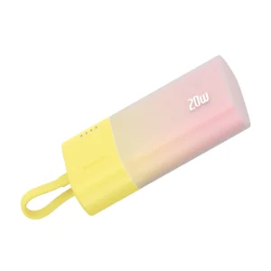 Baseus Popsicle 5200mAh 20W Powerbank with Built-in Lightning kabelis (+ White Baseus Simple USB-C - USB-C 60W/20V/3A/30cm kabelis) - geltona-rožinė - Image 6
