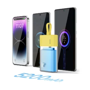 Baseus Popsicle 5200mAh 20W Powerbank with Built-in Lightning kabelis (+ White Baseus Simple USB-C - USB-C 60W/20V/3A/30cm kabelis) - geltona-rožinė - Image 9