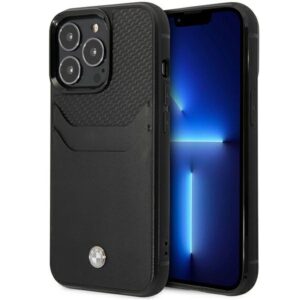 BMW BMHCP14L22RSEPK Apple iPhone 14 Pro  6,1" dėklas telefonui juodos spalvos Leather Card Slot