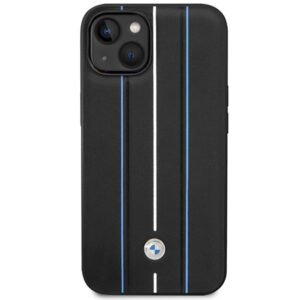 BMW BMHCP14S22RVSK Apple iPhone 14 / 15 / 13 6.1" juodos spalvos hardcase Leather Stamp Blue Lines - Image 3