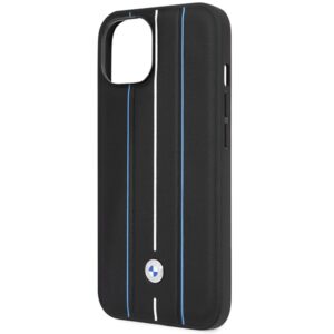 BMW BMHCP14S22RVSK Apple iPhone 14 / 15 / 13 6.1" juodos spalvos hardcase Leather Stamp Blue Lines - Image 6