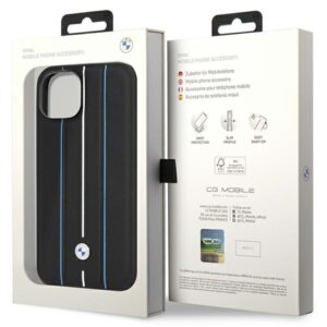 BMW BMHCP14S22RVSK Apple iPhone 14 / 15 / 13 6.1" juodos spalvos hardcase Leather Stamp Blue Lines - Image 8