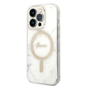 Rinkinys Guess GUBPP14LHMEACSH Case+  Charger Apple iPhone 14 Pro 6,1" baltos spalvos hard case Marble MagSafe - Image 2