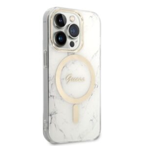 Rinkinys Guess GUBPP14LHMEACSH Case+  Charger Apple iPhone 14 Pro 6,1" baltos spalvos hard case Marble MagSafe - Image 4