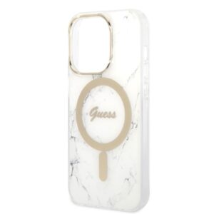 Rinkinys Guess GUBPP14LHMEACSH Case+  Charger Apple iPhone 14 Pro 6,1" baltos spalvos hard case Marble MagSafe - Image 6