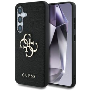 Guess Grained Big 4G Logo Small Classic Logo Samsung Galaxy S25 Plus dėklas telefonui juodos spalvos