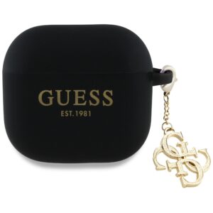Guess GUA4LECG4K AirPods 4 cover juodos spalvos silikoninis 4G Charm