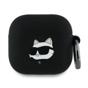 Karl Lagerfeld KLA4RUNCHK AirPods 4 cover juodos spalvos silikoninis Choupette Head 3D