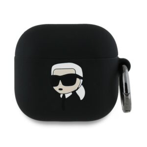 Karl Lagerfeld KLA4RUNIKK AirPods 4 cover juodos spalvos silikoninis Karl Head 3D