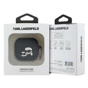 Karl Lagerfeld KLA4RUNKCHK AirPods 4 cover juodos spalvos silikoninis Karl&Chaupette Head 3D - Image 3