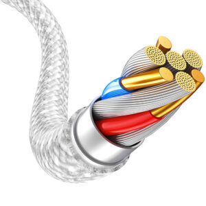 Blavec kabelis Candy braided - Type C į Lightning - PD 20W 2,4A 3 metrai (CCA-CL24W30) baltos spalvos - Image 7