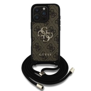 Guess PU 4G Metal Logo Crossbody Strap dėkals tavo Apple iPhone 16 Pro Max rudos spalvos - Image 1