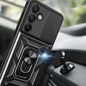 Hybrid Armor Camshield su stoveliu ir kameros dangteliu Samsung Galaxy A26 - dėklas telefonui juodos spalvos - Image 7