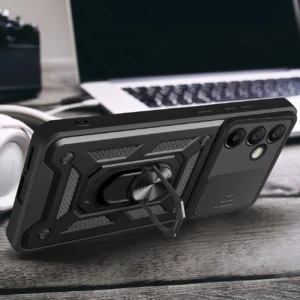 Hybrid Armor Camshield su stoveliu ir kameros dangteliu Samsung Galaxy A36 - dėklas telefonui juodos spalvos - Image 4