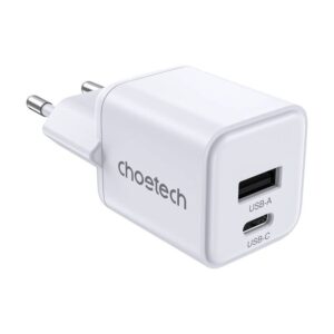 Laidinis įkroviklis Choetech PD30W Dual ports 1C1A baltos spalvos