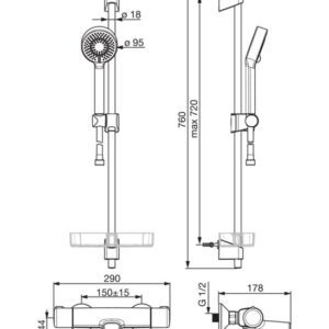Vonios ir dušo maišytuvas su dušo komplektu Nova 7414U - Image 3