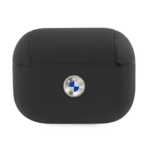 BMW BMAPSSLBK Apple AirPods Pro ausinių dėklas juodos spalvos Geniune Leather Silver Logo - Image 1
