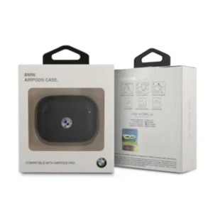 BMW BMAPSSLBK Apple AirPods Pro ausinių dėklas juodos spalvos Geniune Leather Silver Logo - Image 3