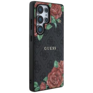 Guess Leather 4G Flowers Print Metal Classic Logo MagSafe Samsung Galaxy S25 Ultra dėklas telefonui juodos spalvos - Image 4