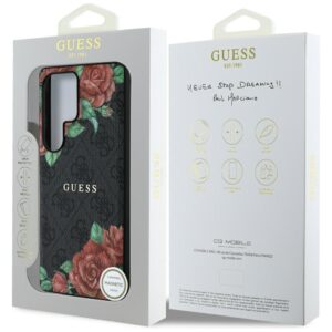 Guess Leather 4G Flowers Print Metal Classic Logo MagSafe Samsung Galaxy S25 Ultra dėklas telefonui juodos spalvos - Image 8