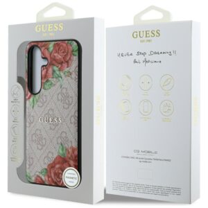 Guess Leather 4G Flowers Print Metal Classic Logo MagSafe Samsung Galaxy S25 dėkals telefonui rožinės spalvos - Image 8