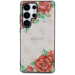 Guess Leather 4G Flowers Print Metal Classic Logo MagSafe Samsung Galaxy S25 Ultra dėkals telefonui rožinės spalvos - Image 3