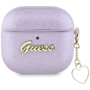 Guess Metallic Script Charm AirPods 4 violetinės spalvos