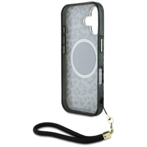 Guess HC IML Leopard Triangle Cord Strap Apple iPhone 16 MagSafe dėklas telefonui juodos spalvos - Image 6