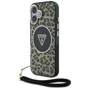 Guess HC IML Leopard Triangle Cord Strap Apple iPhone 16 MagSafe dėklas telefonui