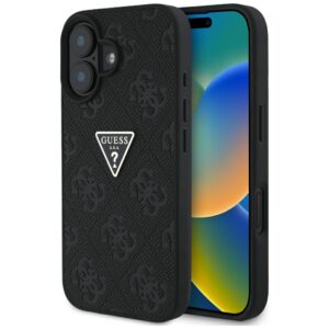 Guess Hot Stamp 4G Pattern Triangle Metal Logo Apple iPhone 16 dėklas telefonui juodos spalvos - Image 1