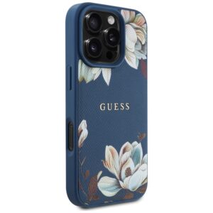 Guess Grained Printed Flower Pattern MagSafe Apple iPhone 16 Pro Max dėklas telefonui mėlynos spalvos - Image 4