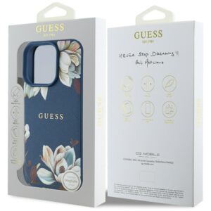 Guess Grained Printed Flower Pattern MagSafe Apple iPhone 16 Pro Max dėklas telefonui mėlynos spalvos - Image 8