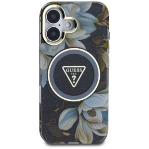 Guess Glitter Flowers Triangle Buttons MagSafe Apple iPhone 16 dėklas telefonui juodos spalvos - Image 3