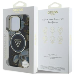 Guess Glitter Flowers Triangle Buttons MagSafe Apple iPhone 16 Pro Max dėklas telefonui juodos spalvos - Image 8