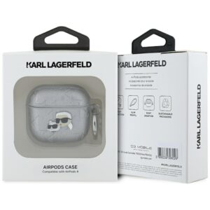 Karl Lagerfeld Monogram Karl & Choupette Head AirPods 4 sidabro spalvos - Image 3