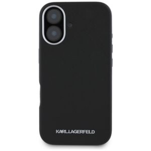 Karl Lagerfeld Saffiano Full Wrapped Elongated Metal Logo MagSafe Apple iPhone 16 dėklas telefonui juodos spalvos - Image 3