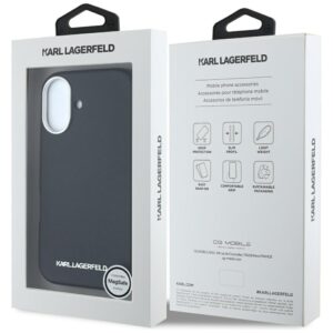 Karl Lagerfeld Saffiano Full Wrapped Elongated Metal Logo MagSafe Apple iPhone 16 dėklas telefonui juodos spalvos - Image 8