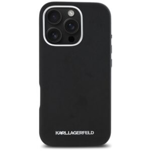 Karl Lagerfeld Saffiano Full Wrapped Elongated Metal Logo MagSafe Apple iPhone 16 Pro dėklas telefonui juodos spalvos - Image 3