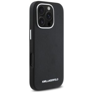 Karl Lagerfeld Saffiano Full Wrapped Elongated Metal Logo MagSafe Apple iPhone 16 Pro dėklas telefonui juodos spalvos - Image 4