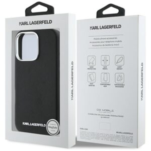Karl Lagerfeld Saffiano Full Wrapped Elongated Metal Logo MagSafe Apple iPhone 16 Pro dėklas telefonui juodos spalvos - Image 8