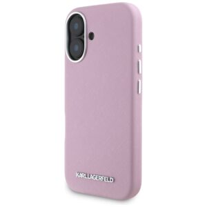 Karl Lagerfeld Saffiano Full Wrapped Elongated Metal Logo MagSafe Apple iPhone 16 dėklas telefonui rožinės spalvos - Image 2