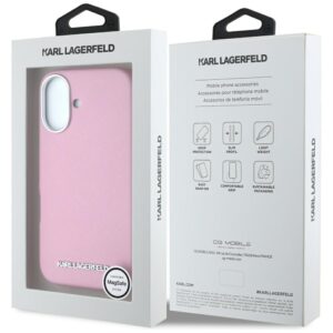 Karl Lagerfeld Saffiano Full Wrapped Elongated Metal Logo MagSafe Apple iPhone 16 dėklas telefonui rožinės spalvos - Image 8