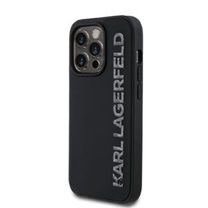 Karl Lagerfeld 3D Rubber Glitter Logo Apple iPhone 14 Pro dėklas telefonui juodos spalvos