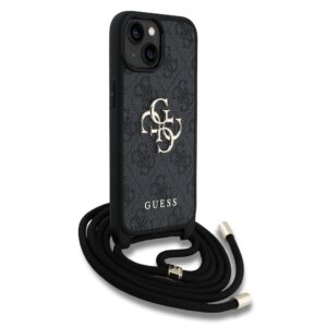 Guess PU 4G Metal Logo Crossbody Strap Apple iPhone 15 dėklas telefonui juodos spalvos - Image 2