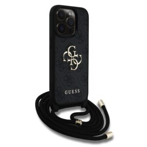 Guess PU 4G Metal Logo Crossbody Strap Apple iPhone 15 Pro Max dėklas telefonui juodos spalvos - Image 2