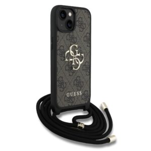 Guess PU 4G Metal Logo Crossbody Strap Apple iPhone 15 dėklas telefonui rudos spalvos - Image 2