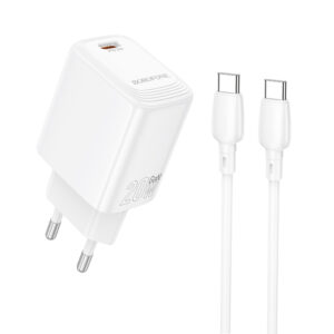 Borofone laidinis įkroviklis BN26 Fuente - Type C - PD 20W su Type C į Type C kabeliu baltos spalvos