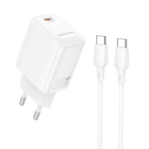 Borofone laidinis įkroviklis BN28 Fuente - Type C - PD 30W su Type C į Type C kabeliu baltos spalvos
