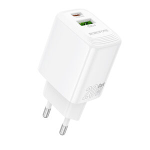 Borofone laidinis įkroviklis BN27 Fuente - USB + Type C - QC 3.0 PD 20W baltos spalvos